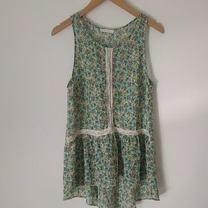 EUC Lush Green Floral Crochet Peplum Tank Top